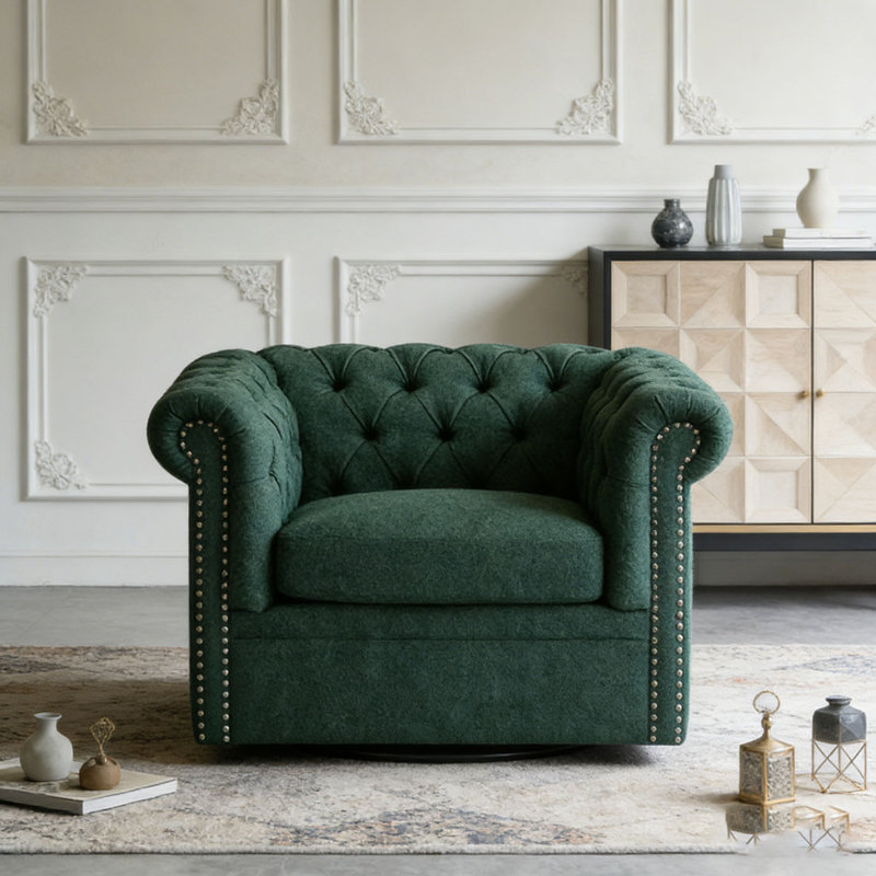 Fauteuil club pivotant Chesterfield, Dark Green Fabric