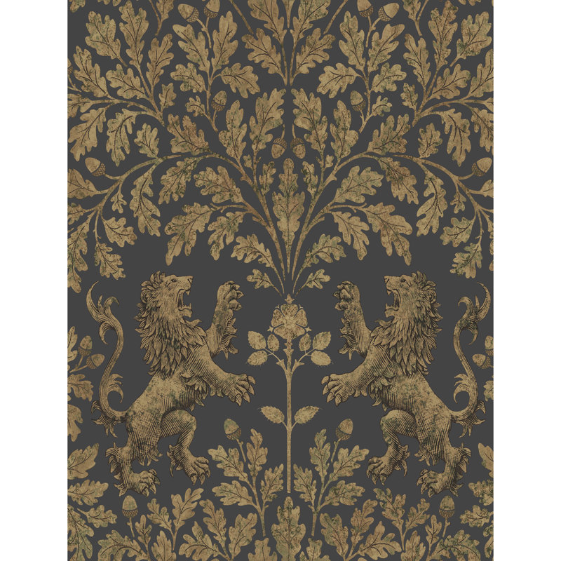Pearwood Floral Metallic Wallpaper Roll, Gold/Black