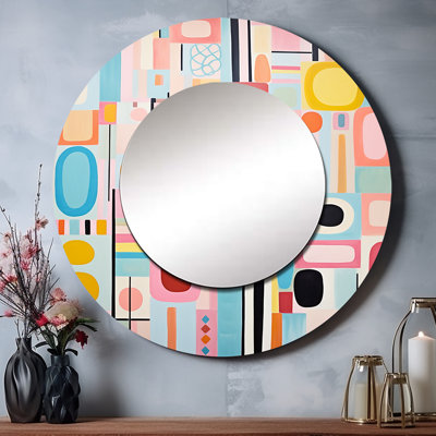 Rose Mid Century Playful Patterns V - Mid-Century Modern Wall Mirror