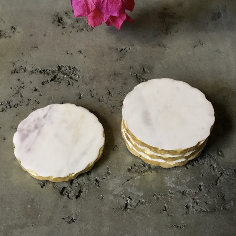 Ensemble de 4 sous-verres en marbre blanc