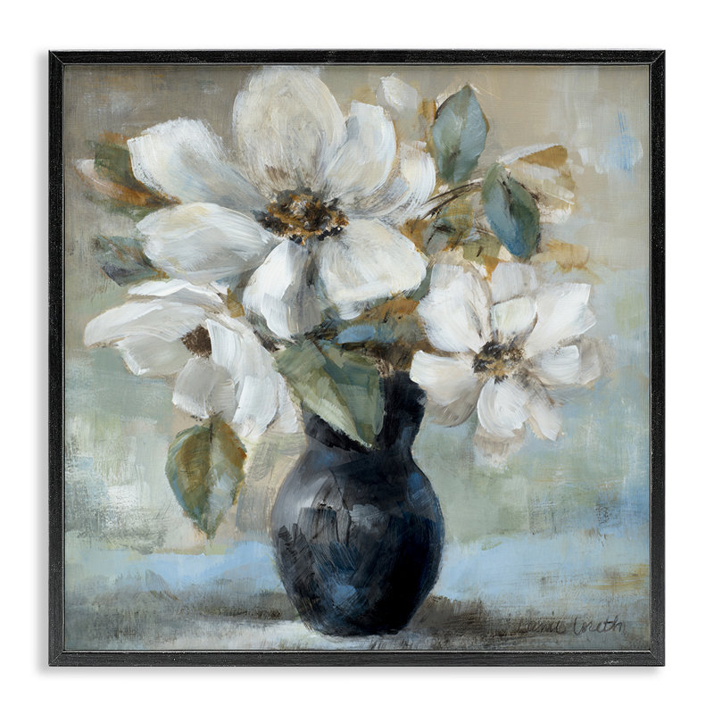 Fleurs dans un vase noir, estampe numérique encadrée par Lanie Loreth, H 12 po x l 12 po, Giclée encadrée noir minuit