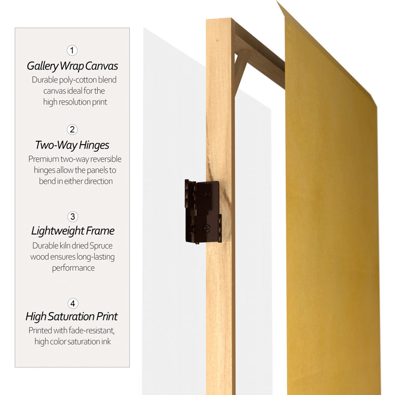 4 ft. Short Double Sided Canvas Folding Screen, Gold with Bird and Branch