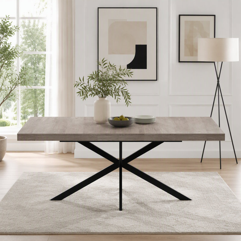 55.11"-70.86"Retro Rectangular Stretch Dining Table, Gray