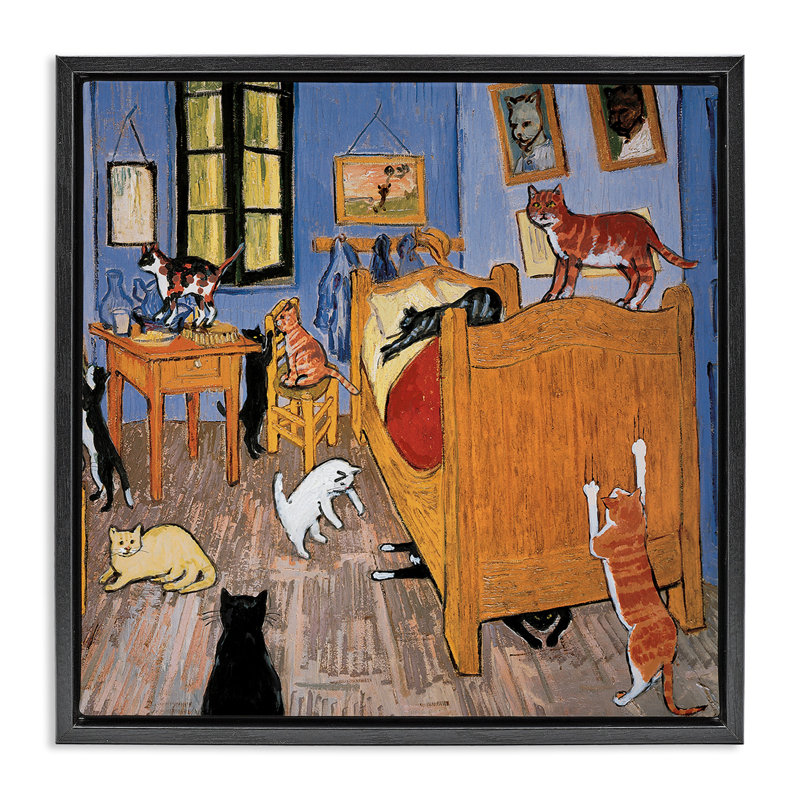 Chats dans la chambre à coucher parics Classics, parodie encadrée par Chameleon Design, Inc., Cadre flottant noir de jais