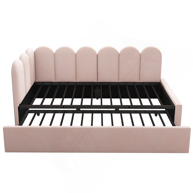 Upholstered Bed Daybed With Pull-Out Bed, Single Sofa Bed,Guest Beds For Adults And Children, Bed With Metal Slatted Frame, Velvet(Without Mattress)