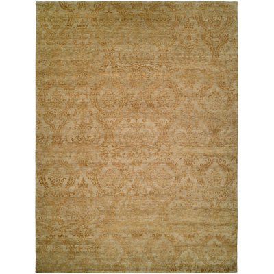 Wool Damask Area Rug in Beige