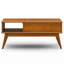 Table basse de style Mid-Century moderne en bois massif avec compartiment de rangement, tablette ouverte et pieds en angle Draper