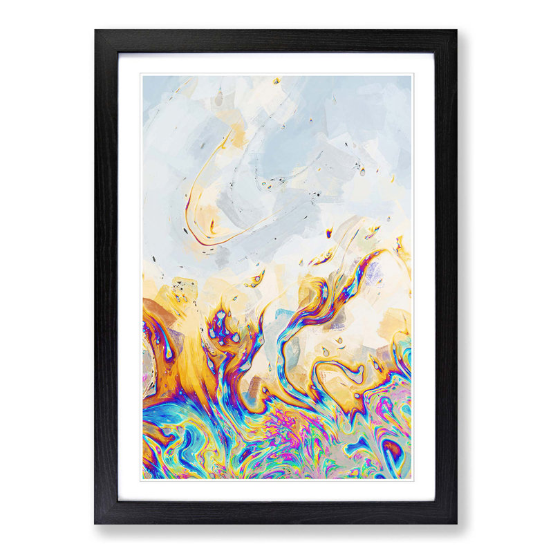 The Neon River in Abstract - Picture Frame Graphic Art Print, 36cm H x 27cm W x 2cm D, Black Framed