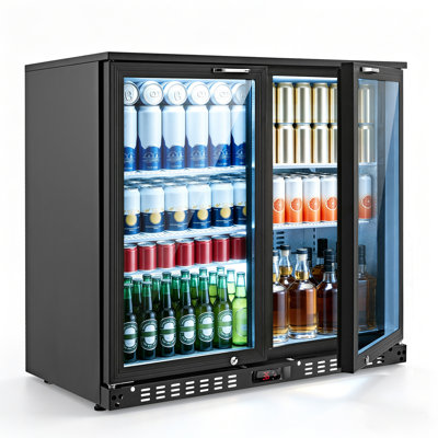 Glacière arrière, 7,4 pieds cubes Réfrigérateur de boissons commerciales Ft, réfrigérateur-bar sous le comptoir avec 2 portes en verre, éclairage à DEL, tablettes, glacière à affichage en verre à faible émissivité pour la bière, le soda, le vin et les boissons