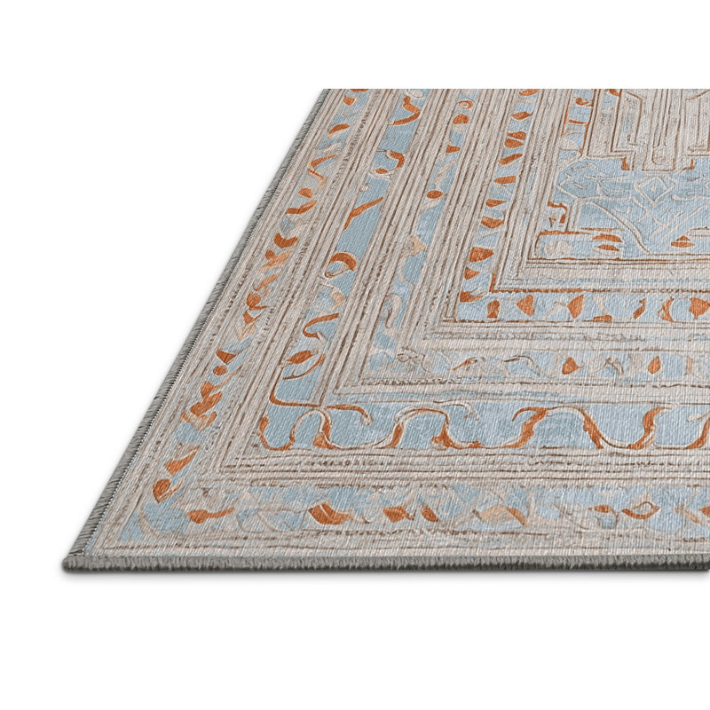 Machine Washable Gray Area Rug, Round 3'