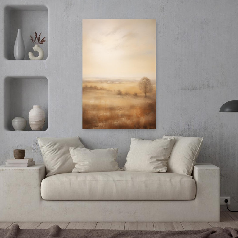 Hazy Field Minimalist Peaceful Abstract Tree Art, 36" H x 24" W