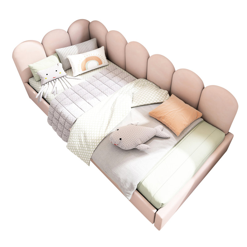 Lit de jour en velours rose avec lit simple, fonction de rangement, structure à lattes en métal, rangement hydraulique pour lit simple et confortable, tissu moelleux