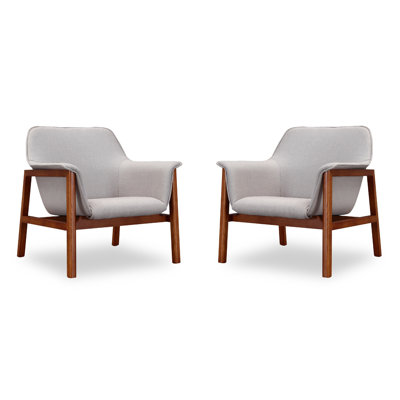 Miller Mid-Century Modern Linen Weave Upholstered Accent Ash Wood Armchair in Gray