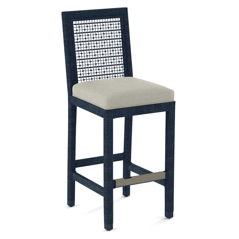 Pine Isle Bar Stool, Sunbrella Beige Stripe; 6204-74, Navy