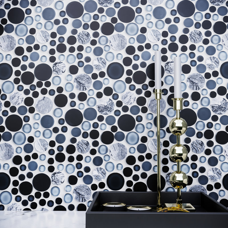 10.5" x 10.5" Bubble Art Random Marble Look Mosaic Wall Tile, Gray