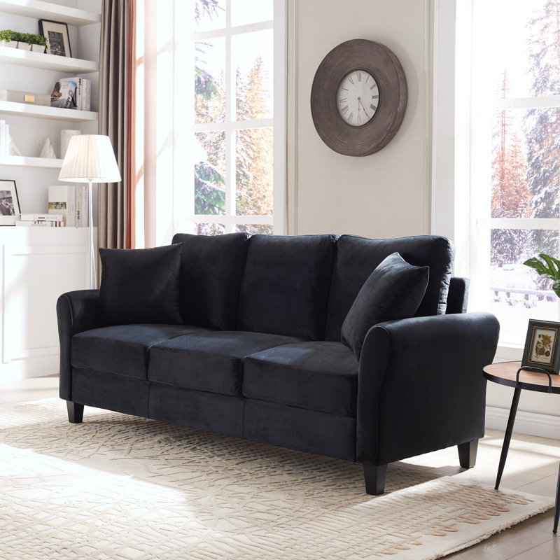 Costilla Upholstered 78.35'' Sofa, Black Velvet