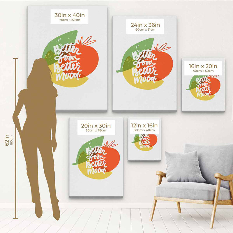 «Florecita Multi Color Better Food Better Mood On», art textuel sur toile, H 16 po x l 12 po, Cadre noir