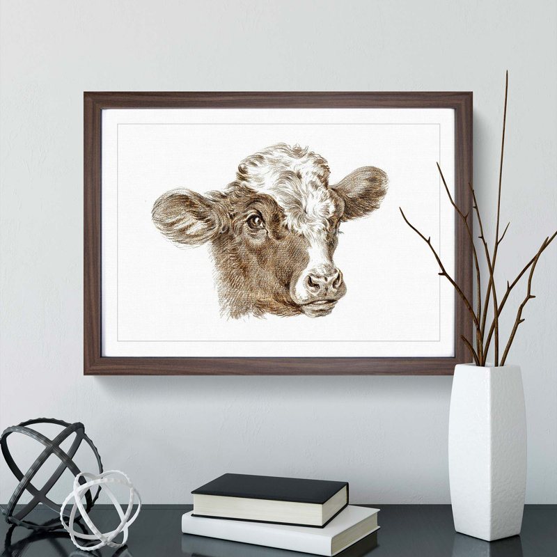 Cow Calf by Jean Bernard - Picture Frame Painting Print, 48cm H x 65cm W x 2cm D, Walnut Framed