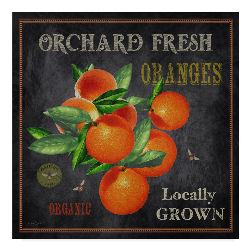 Publicité rétro sur toile tendue «Orchard Fresh Oranges» par Deagen, H 18 po x l 18 po x P 2 po
