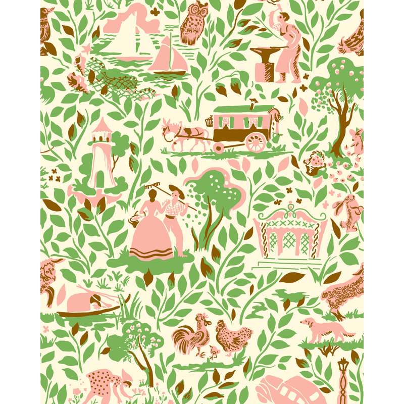 Vita di campagna - rose, Vert / rose / brun