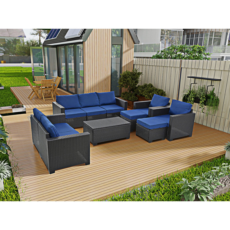 10 Piece Outdoor Sectional Sofa Set, Blue