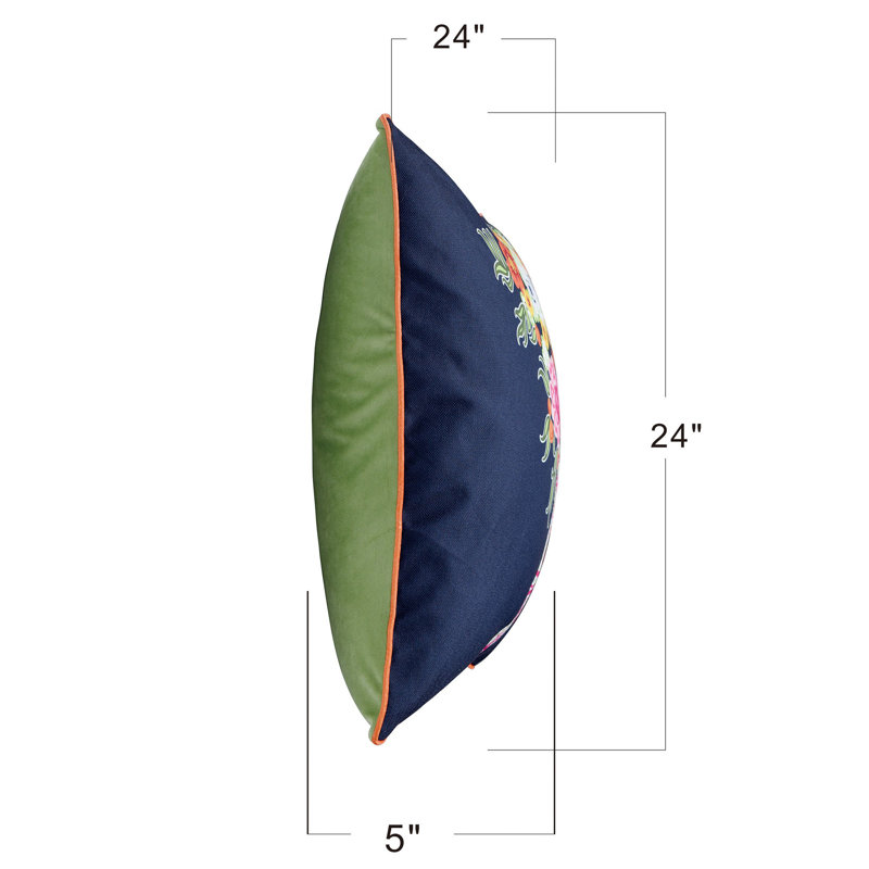 Floral Print and Green Velvet Double Sided Pillow