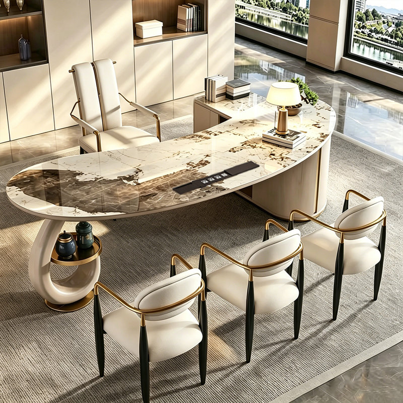 Slate Stainless Steel Writing Desk with Built-In Electrical Outlet, H 29,53 po x l 70,87 po x P 47,24 po