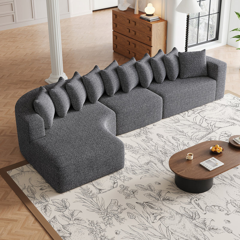 Ensemble de canapé modulaire confortable en forme de L modulaire avec dix coussins pour se détendre dans le salon, Gris