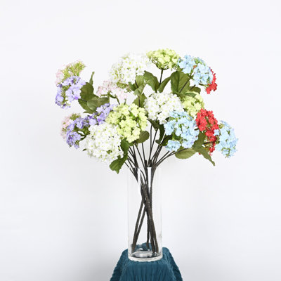 Artificial Farmhouse Spring Summer Hydrangea Floral Arrangement, Blossoms Cluster Greenery Leaves With Long Stem Faux Flower For Dining Table Centerpieces Home Wedding Party Decor Indoor