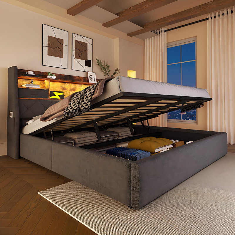 Upholstered Ottoman Storage Bed, Super King (6')