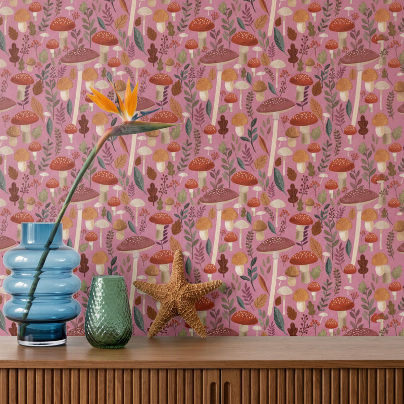 Papier peint rose Boswell Mushroom Muse, Pink