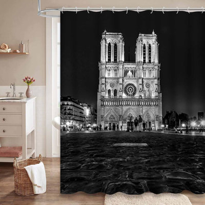 Paris Gray Shower Curtain with 12 Hooks