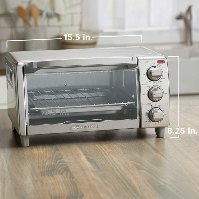BLACK+DECKER 4-Slice Toaster Oven, TO1745SSG, Even Toast, 4 Cooking Functions Bake, Broil, Toast and Keep Warm, Removable Crumb Tray, Timer