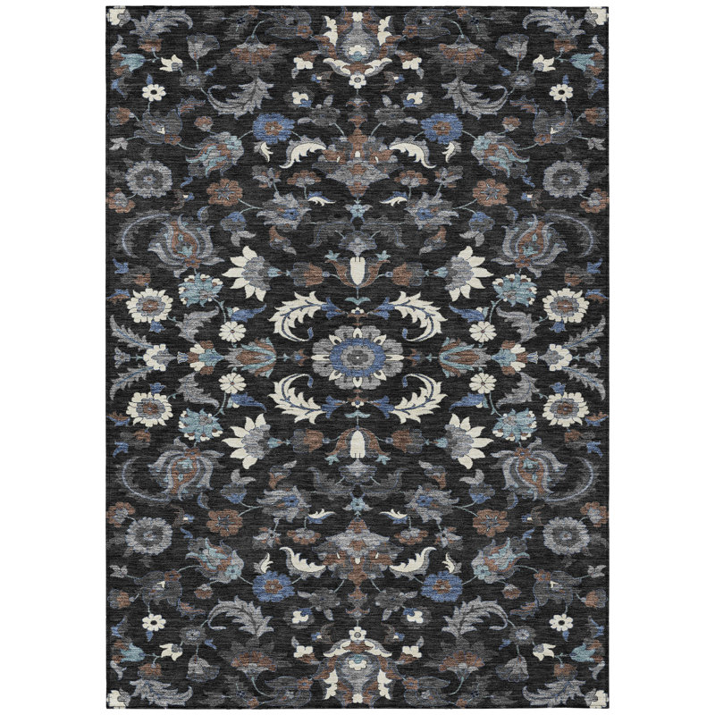 Machine Washable Indoor/Outdoor Chantille ACN2473 Global Rug, 8' x 10', Black