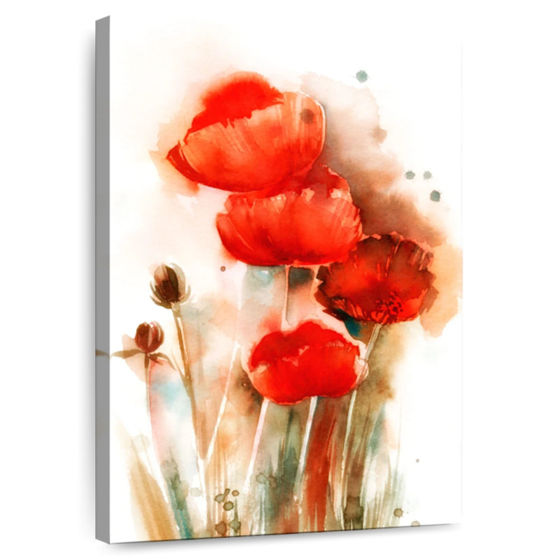 Coquelicots Harnek à l'aquarelle, H 24 po x l 16 po