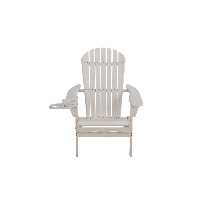 Valdese Pine Foldable Outdoor Adirondack Chair With Ottoman, Beige