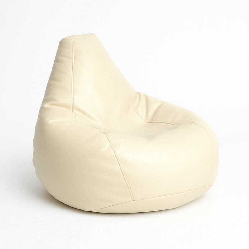 Fauteuil à billes confortable en similicuir crème, 31,5 po x 29,5 po x 11,8 po | 100% polyester, housse zippée imperméable et amovible, remplie de perles de polystyrène recyclées | Parfait pour la détente, les jeux et la détente