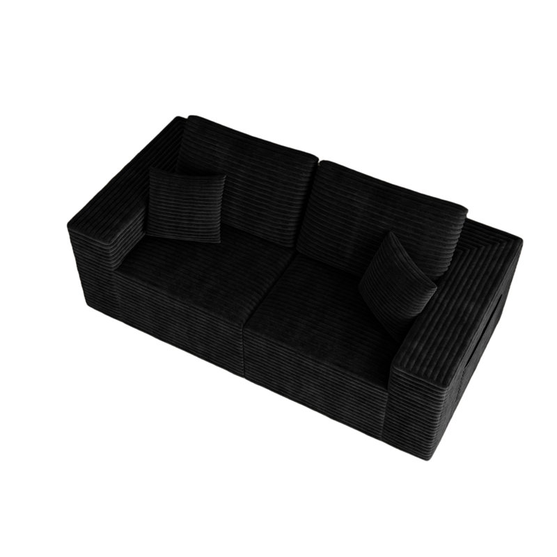 70.87*35.43"Modular Sectional Sofa Seat,Upholstered Compressed Couch For Living Room,Bedroom,Apartment,No Assembly Required,2 PC Free Combination,Plush Corduroy Fabric,BLACK