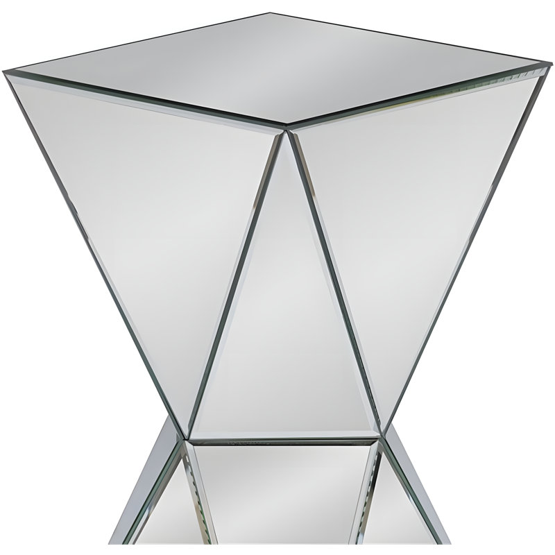Contemporary Multi-Faceted Mirrored Side Table With Beveled Edge Glass, Mdf Construction
