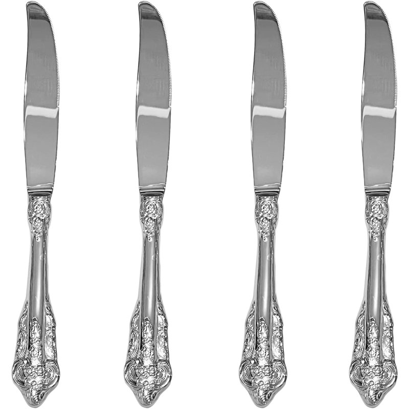 Ensemble de 4 couteaux de table en acier inoxydable 18/10 de conception ergonomique, va au lave-vaisselle pour un usage quotidien