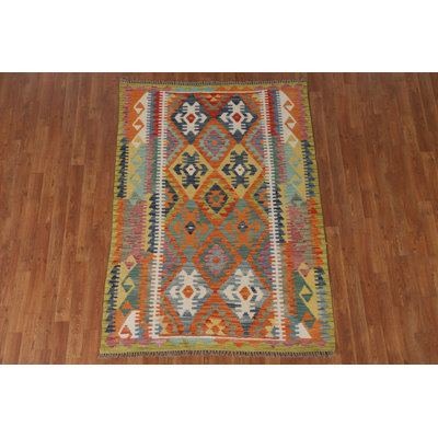 Geometric Wool Kilim Oriental Accent Rug 4x6
