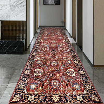 Tapis rouille et bleu noué à la main de haute qualité