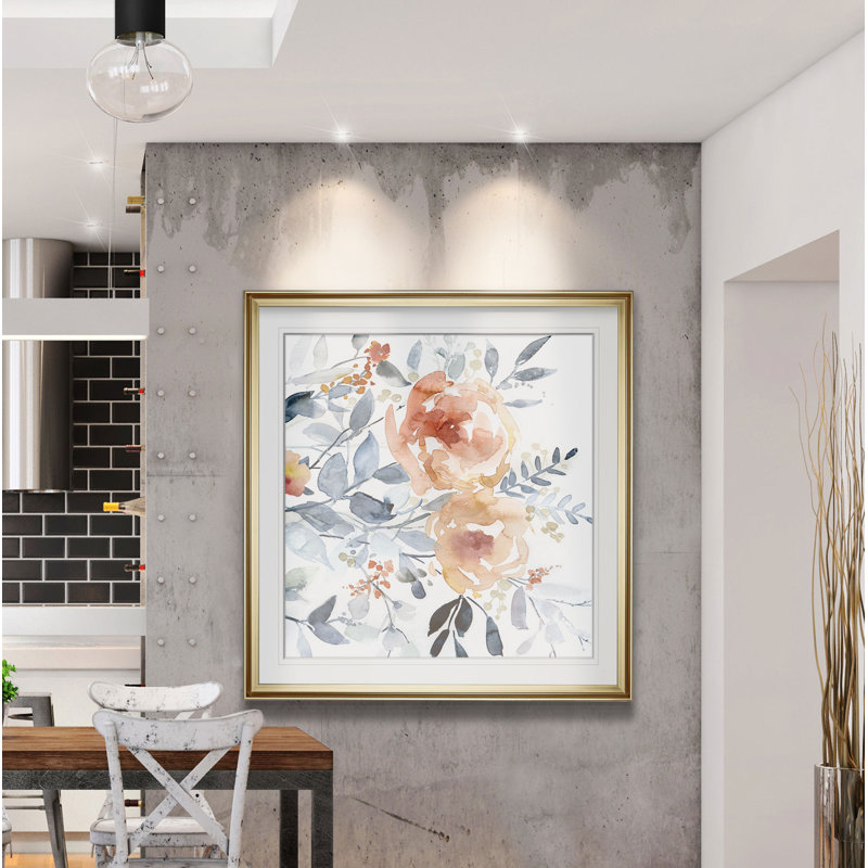 «Flowering Branches I», peinture, H 16 po x l 16 po x P 2 po, Encadrement doré