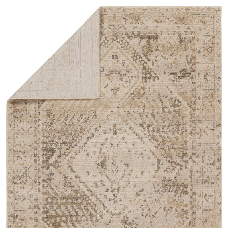 Devoris Oriental Machine Woven Polyester/Polypropylene Area Rug in Beige/Tan, Rectangle 5' x 7'3"
