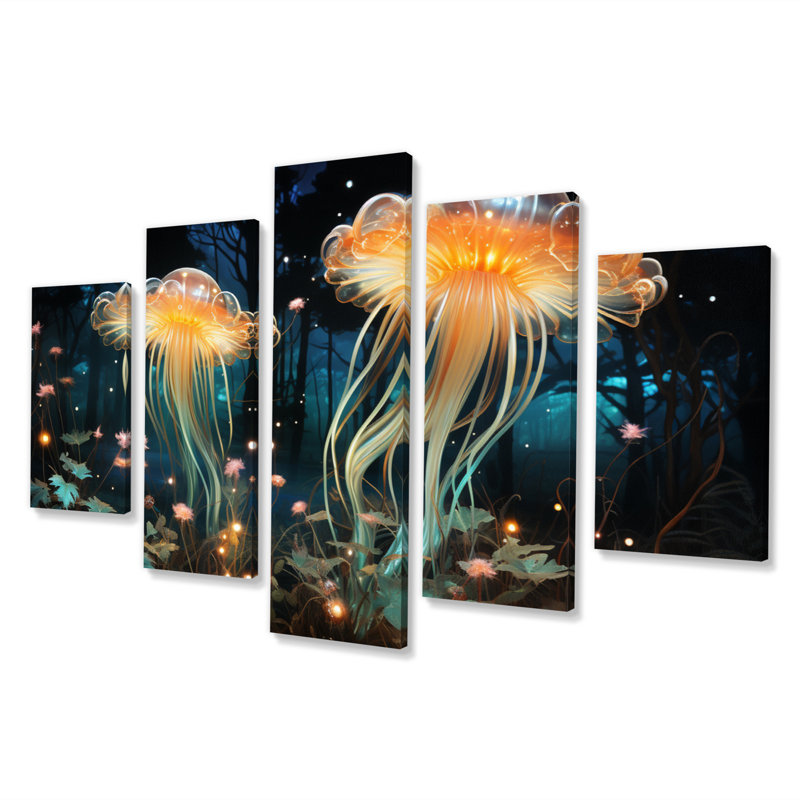  «Jellyfish Luminescent Beauty III - Décoration murale animaux - 5 panneaux