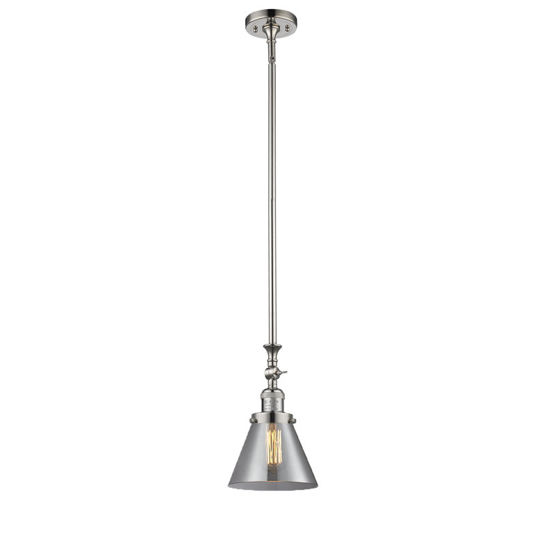 Luminaire suspendu conique à 1 lumière Harbert, Fumée, Nickel poli, Ampoule incandescente rétro de 60 watts