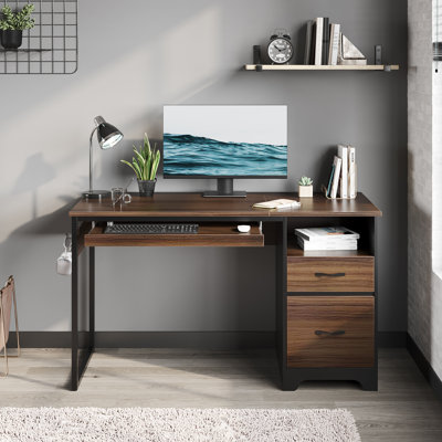 Daylon 48'' Computer Desk with File and Storage Drawers, Writing Desk with Keyboard Tray&Practical Hook and Open Compartments