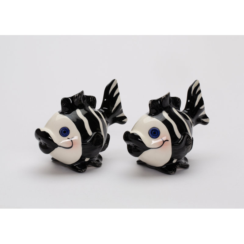 Salière et poivrière en forme de poisson zèbre noir et blanc
