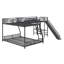 Lit superposé en L avec lit mezzanine, bureau intégré et glissade