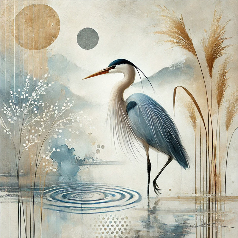 «Tranquil Ripples Blue Heron», impression sur toile, H 20 po x l 20 po x P 1,5 po